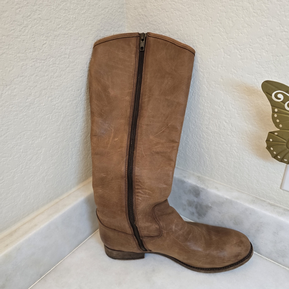 Frye Brown Leather Tall Heeled Boots - Picture 3 of 6